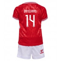 Camiseta Dinamarca Mikkel Damsgaard #14 Primera Equipación para niños Eurocopa 2024 manga corta (+ pantalones cortos)